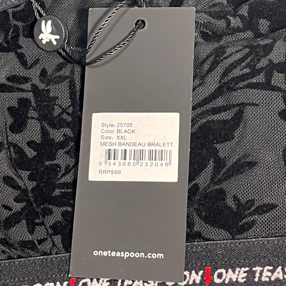 One Teaspoon Black Shadow Flower Mesh Bandeau Bralette Women XXL Lace Floral NEW - Picture 8 of 11